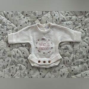 White Baby Bodysuit - She's Here